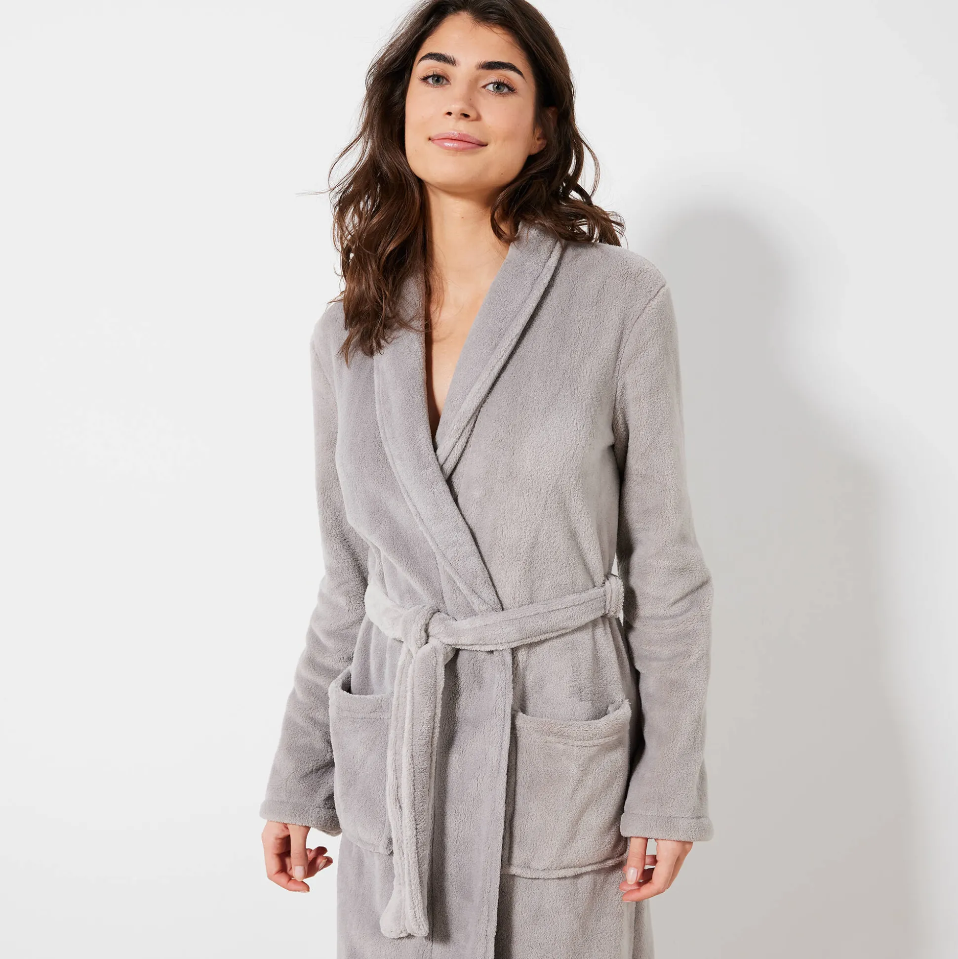 Peignoir in fleece met pluchetouch - 115 cm lang, lange mouwen