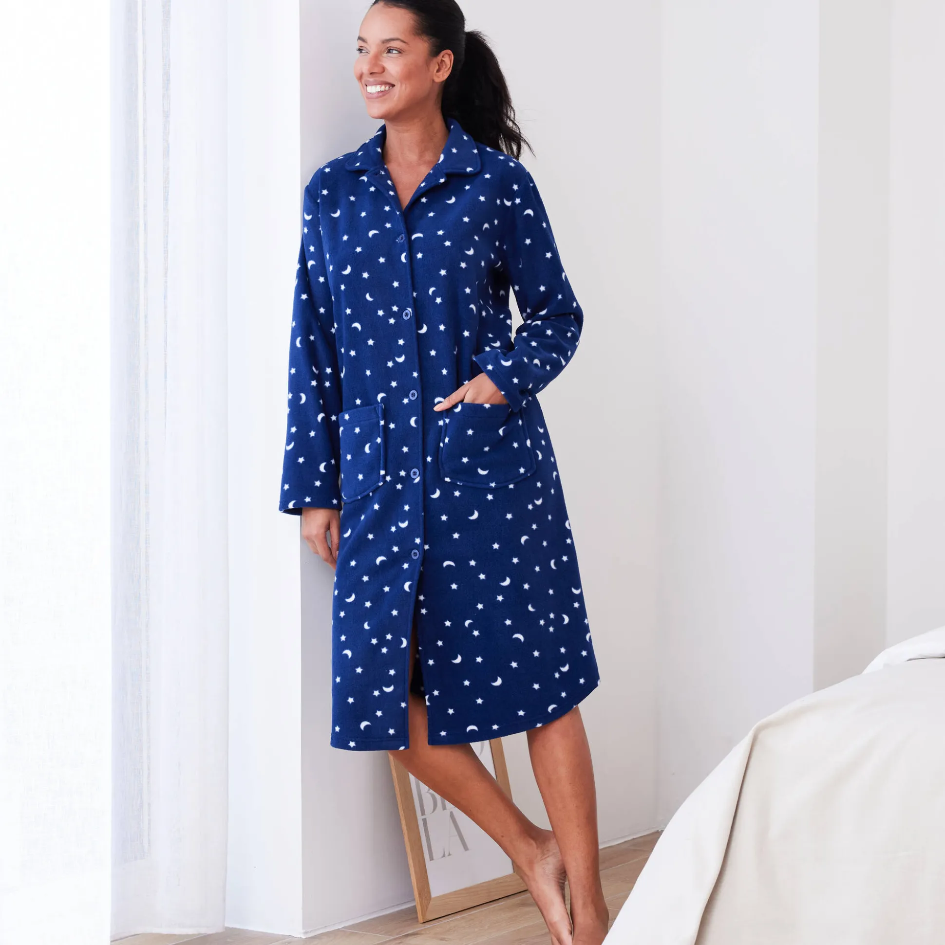 Peignoir in fleece met sterrenprint