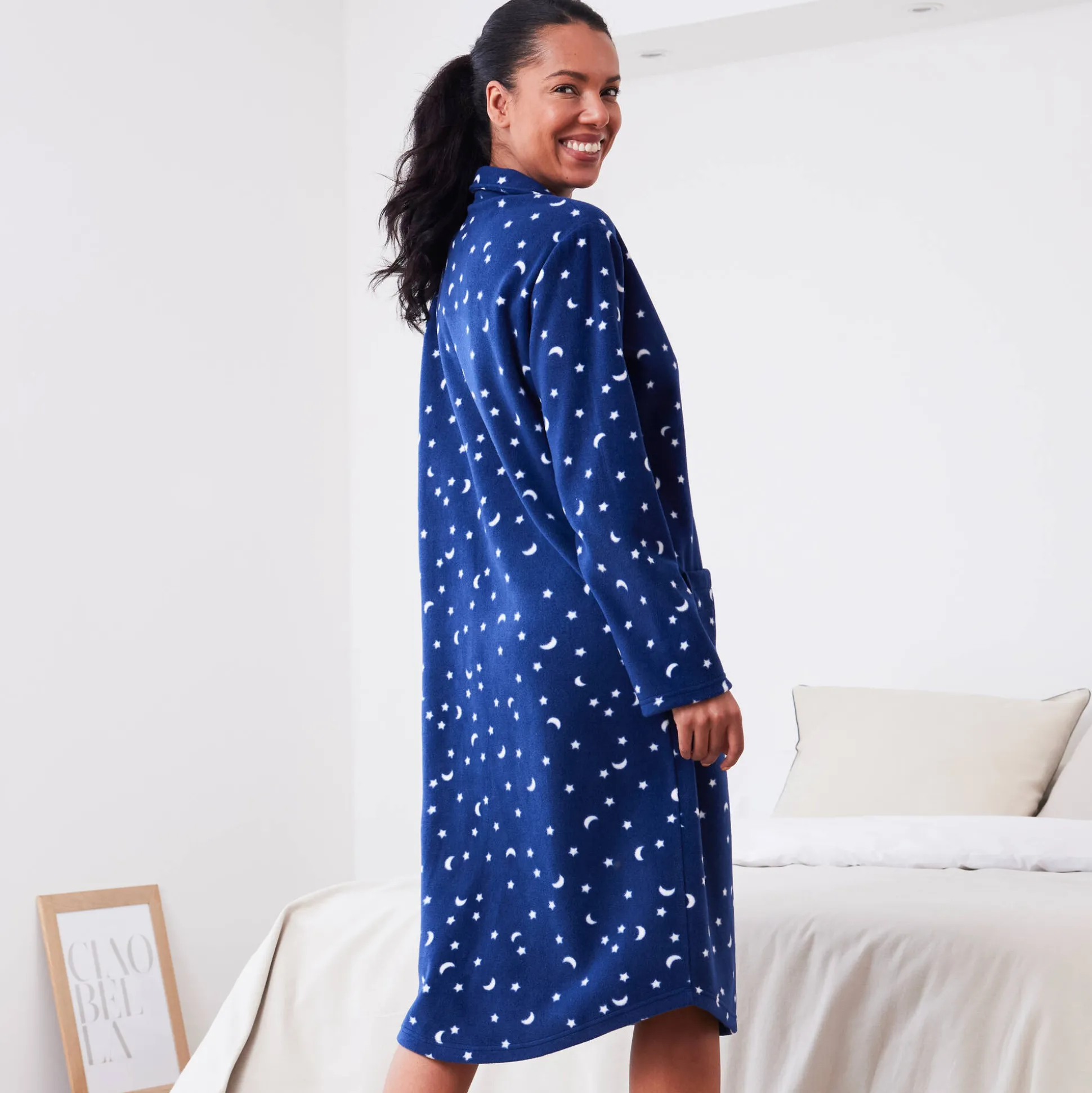 Peignoir in fleece met sterrenprint