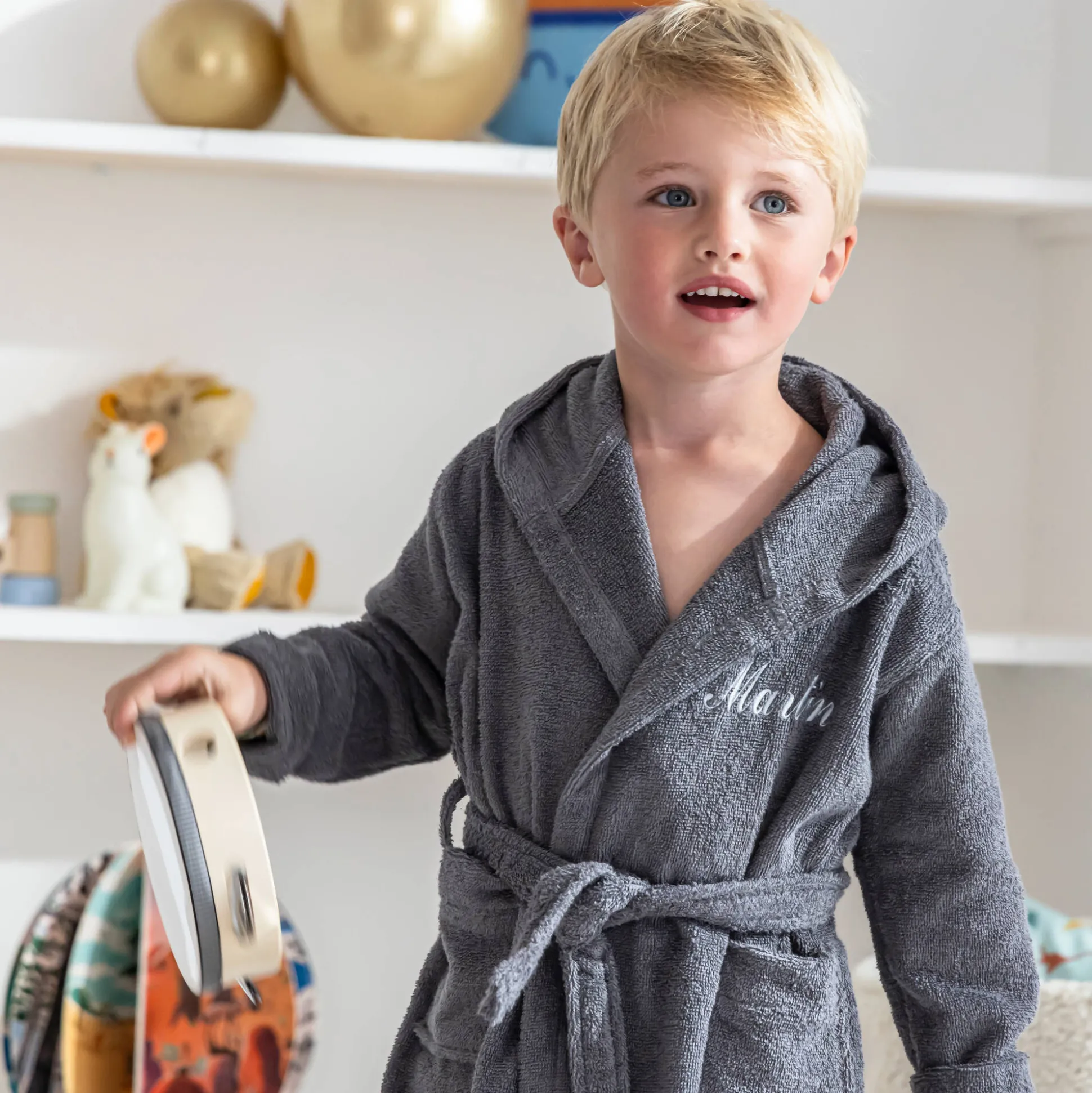 Personaliseerbare badjas voor kinderen, wasbeer