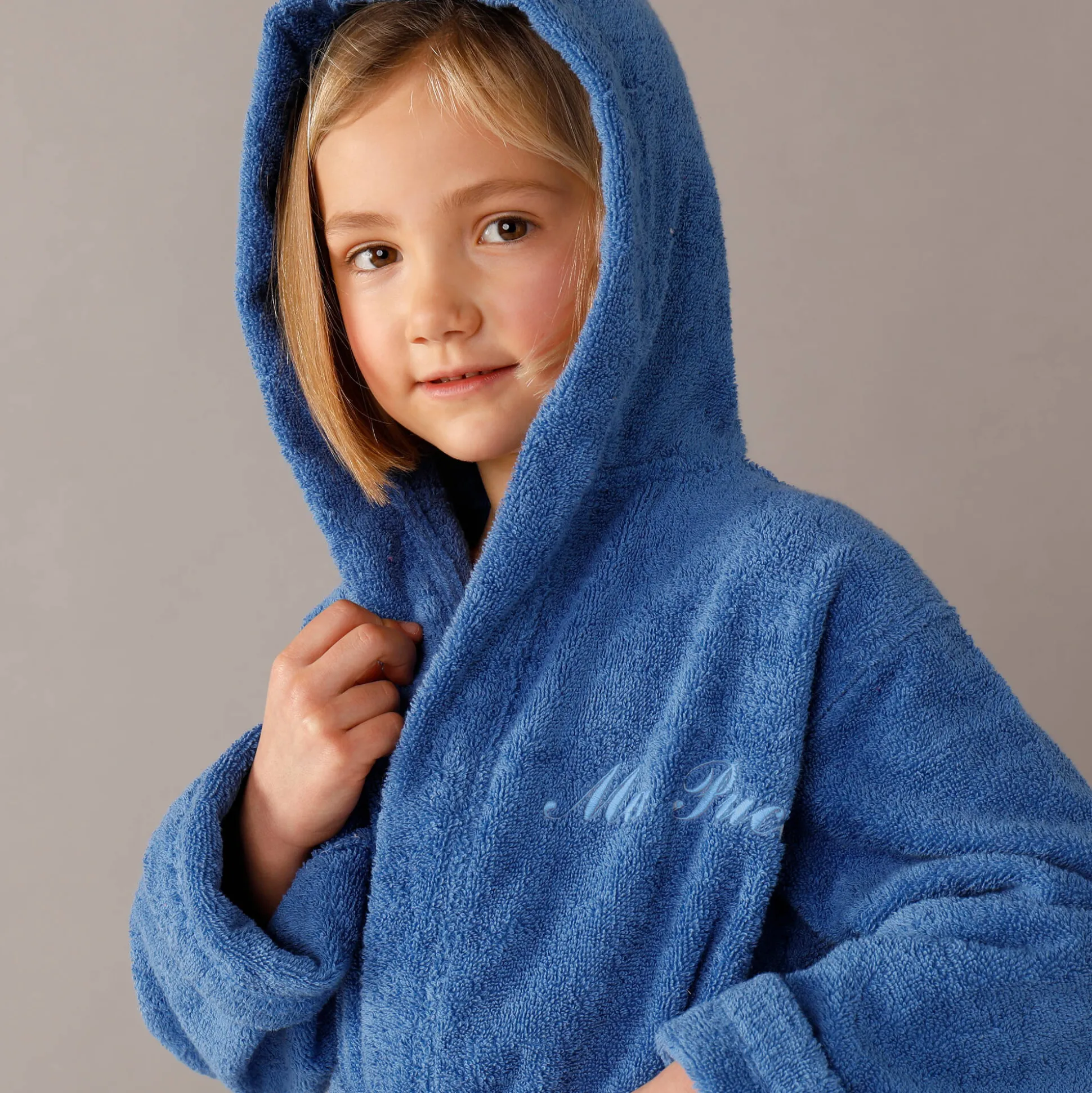 Personaliseerbare badjas met kap in badstof, kinderen