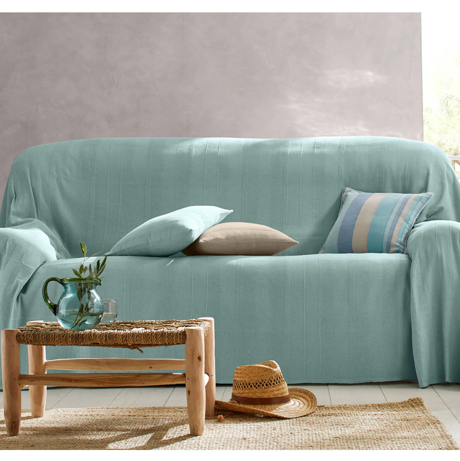 Plaid of sprei, effen katoen met artisanaal weefsel