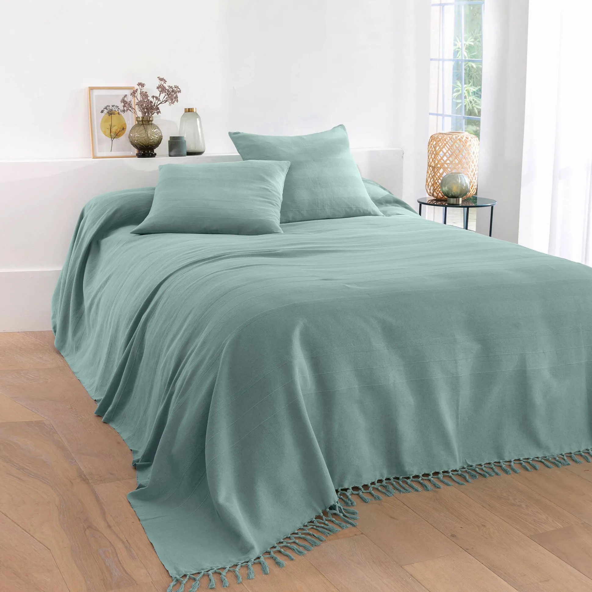 Plaid of sprei, effen katoen met artisanaal weefsel