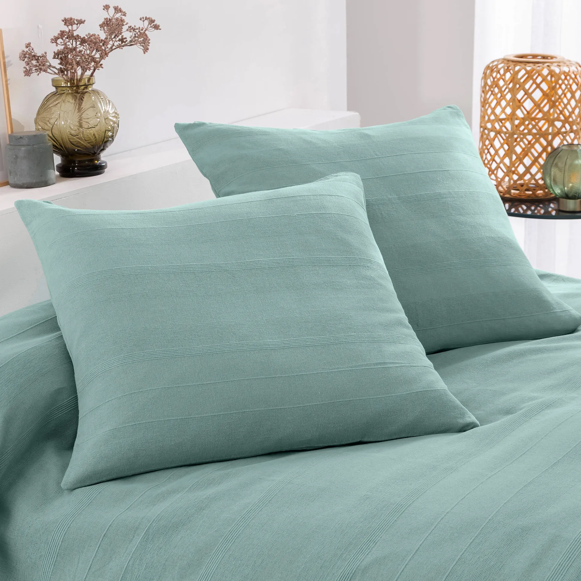 Plaid of sprei, effen katoen met artisanaal weefsel