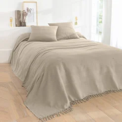 Plaid of sprei, effen katoen met artisanaal weefsel