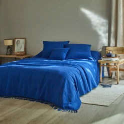 Plaid of sprei, effen katoen met artisanaal weefsel