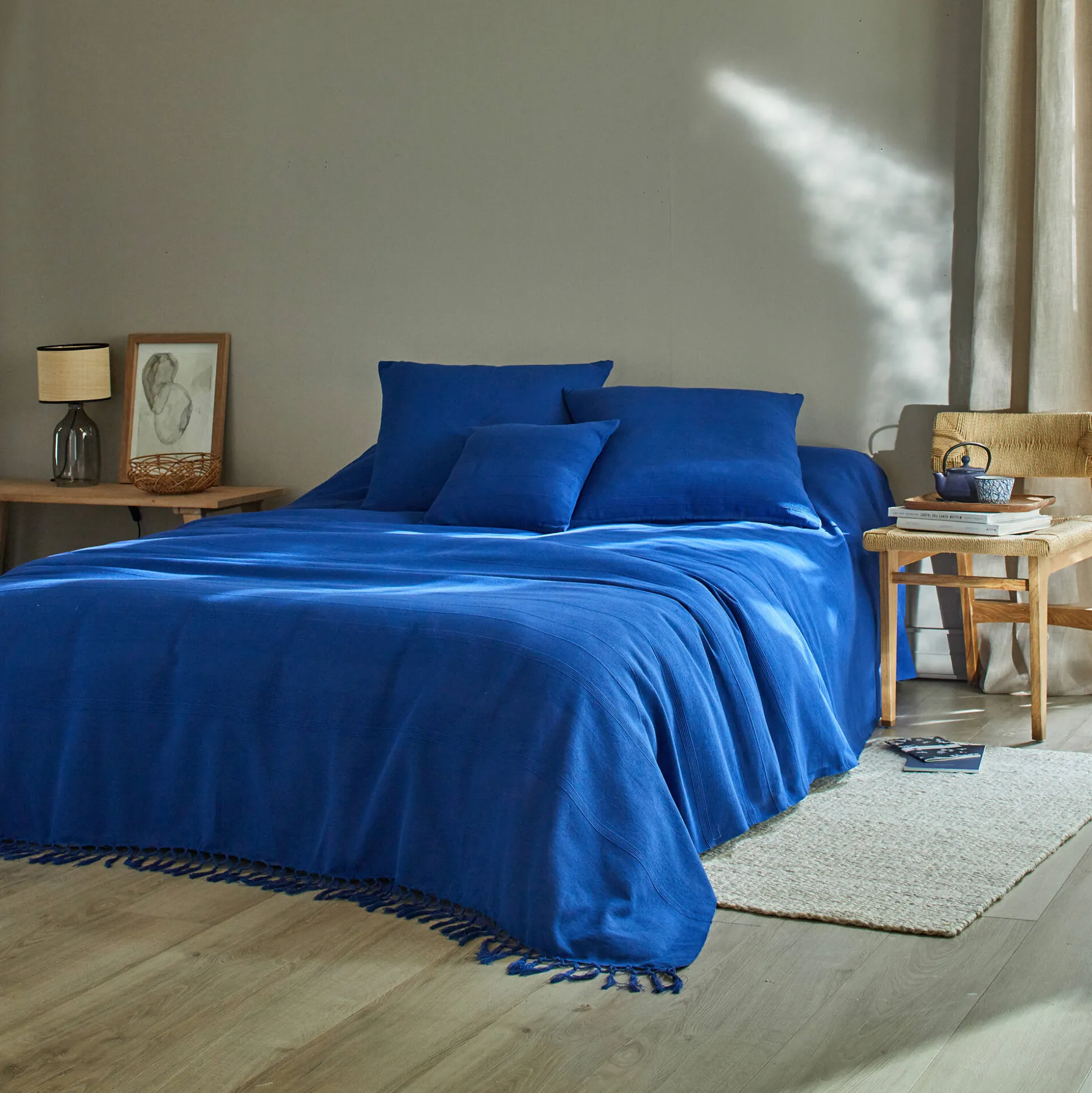 Plaid of sprei, effen katoen met artisanaal weefsel