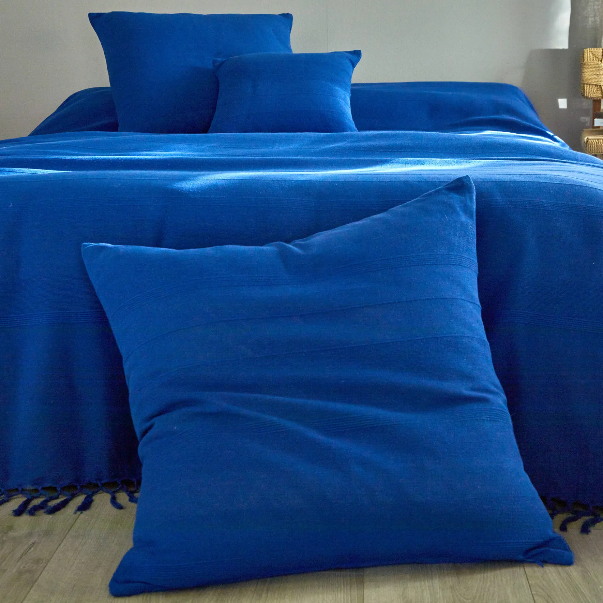 Plaid of sprei, effen katoen met artisanaal weefsel