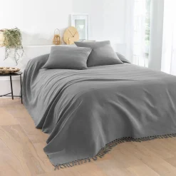 Plaid of sprei, effen katoen met artisanaal weefsel