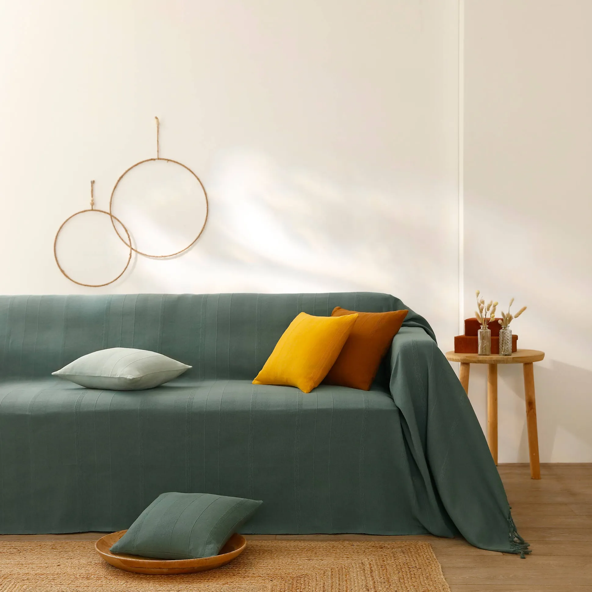 Plaid of sprei, effen katoen met artisanaal weefsel