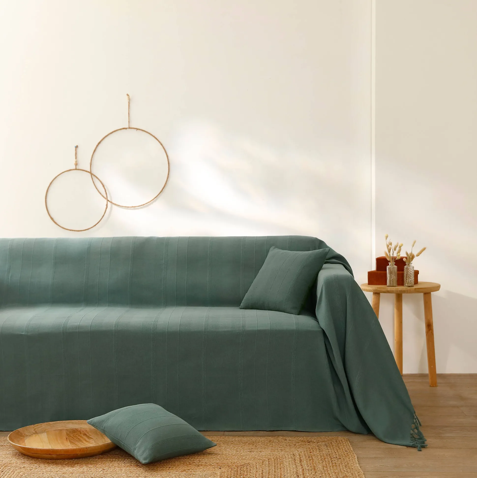 Plaid of sprei, effen katoen met artisanaal weefsel