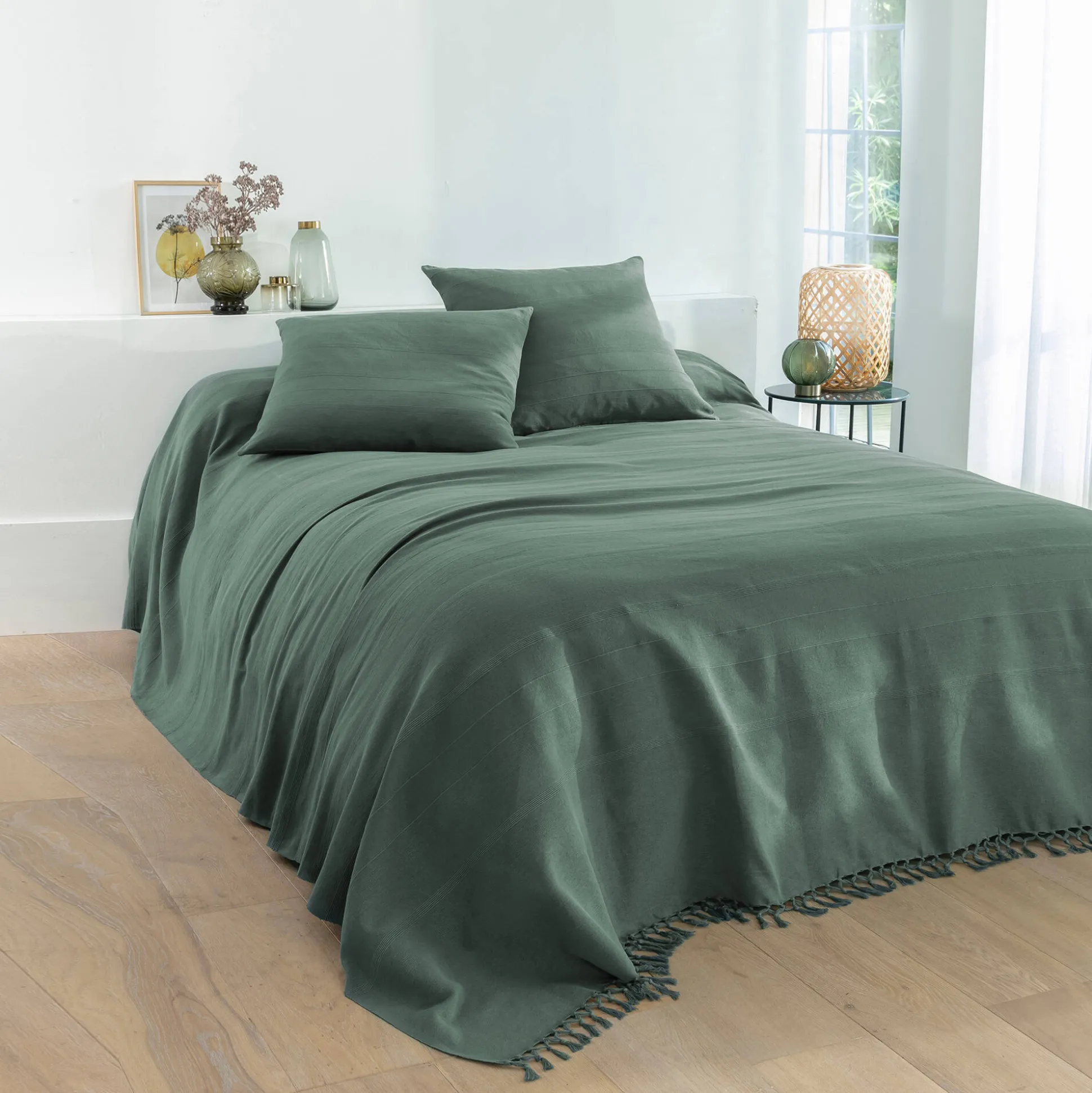 Plaid of sprei, effen katoen met artisanaal weefsel