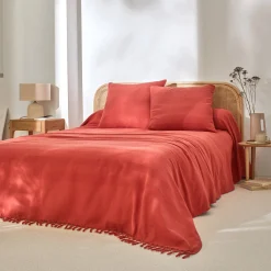 Plaid of sprei, effen katoen met artisanaal weefsel