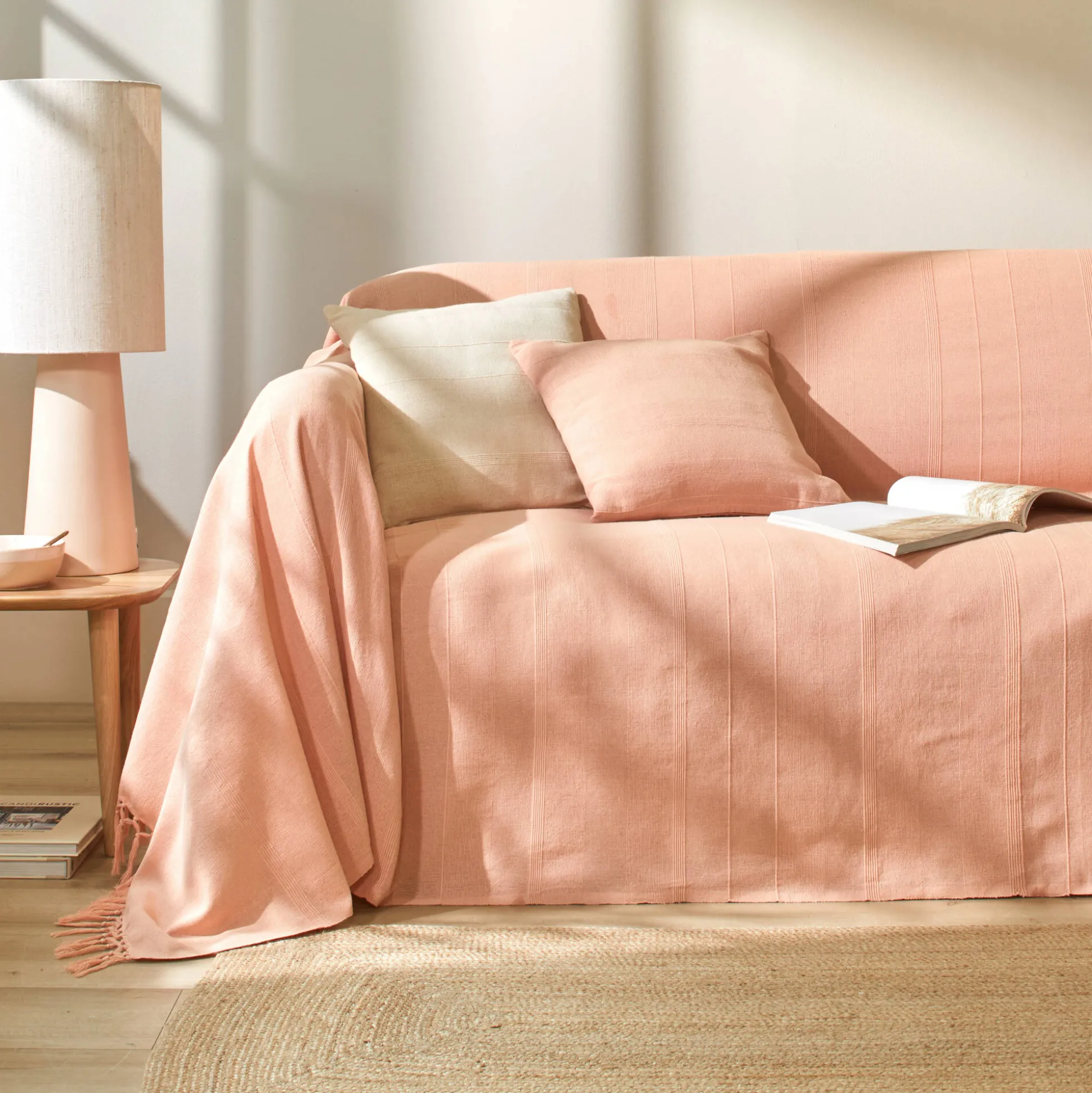 Plaid of sprei, effen katoen met artisanaal weefsel