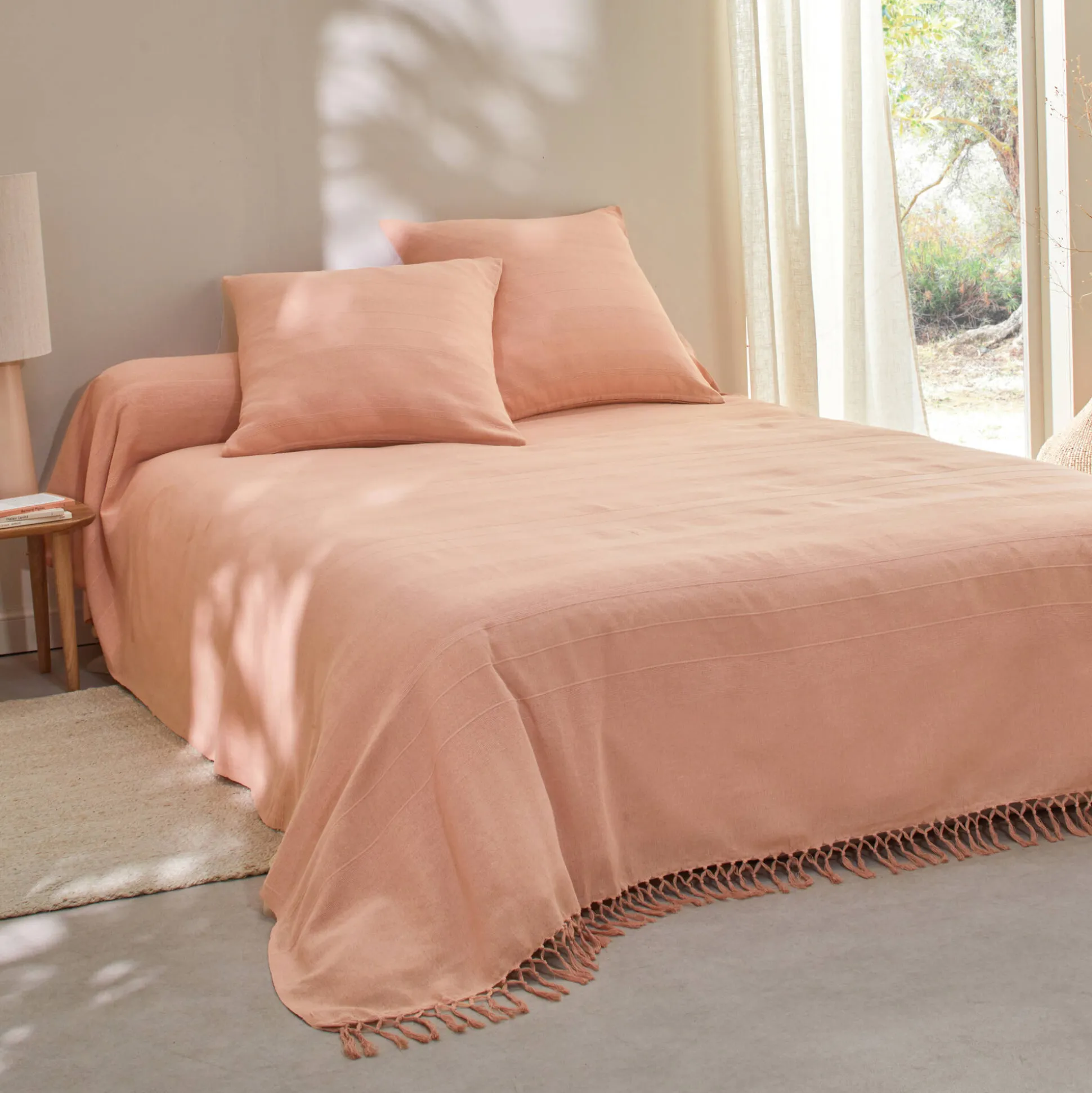 Plaid of sprei, effen katoen met artisanaal weefsel