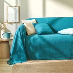 Plaid of sprei, effen katoen met artisanaal weefsel