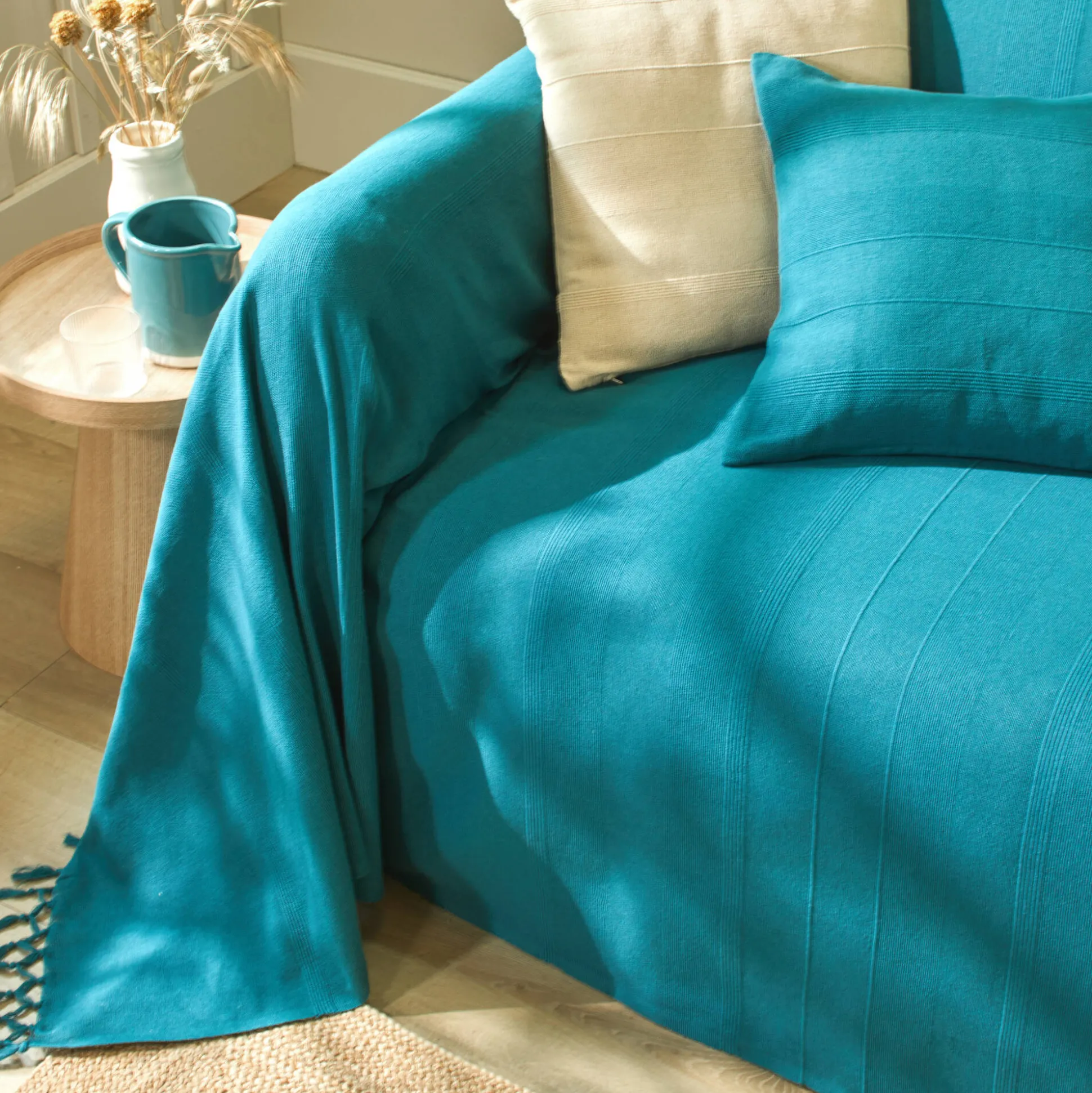 Plaid of sprei, effen katoen met artisanaal weefsel