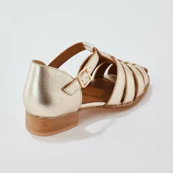Platte sandalen in goudkleurig leer