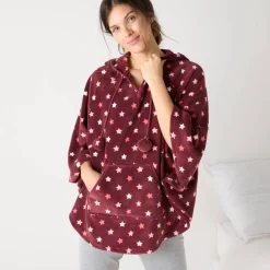Poncho in fleece met pluchetouch en kap