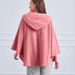 Poncho in fleece met pluchetouch en kap