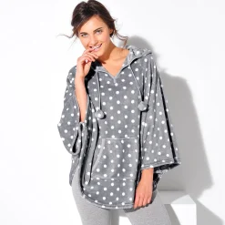 Poncho in fleece met pluchetouch en kap