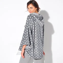 Poncho in fleece met pluchetouch en kap