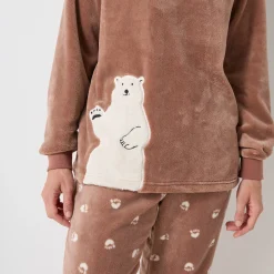 Pyjama in fleece 'ijsbeer' motief, lange mouwen