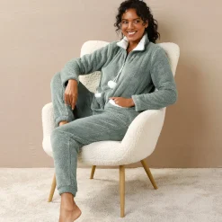 Pyjama in fleece, jasje met rits en pompons