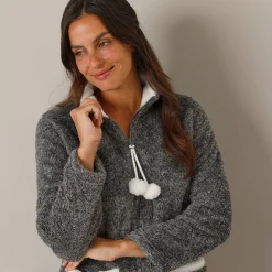 Pyjama in fleece, jasje met rits en pompons