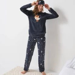 Pyjama in fleece met 'hertenkalf' print, lange mouwen + bijpassend masker