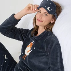 Pyjama in fleece met 'hertenkalf' print, lange mouwen + bijpassend masker