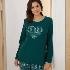 Pyjama in fleece met lange mouwen en hartprint