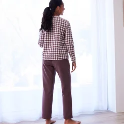 Pyjama in fleece met pied-de-coq print