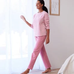 Pyjama in fleece met pied-de-coq print