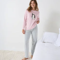 Pyjama in fleece met 'pinguïn' motief, lange mouwen