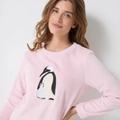 Pyjama in fleece met 'pinguïn' motief, lange mouwen