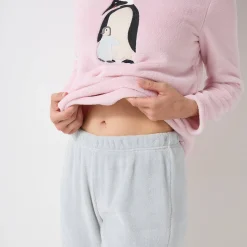 Pyjama in fleece met 'pinguïn' motief, lange mouwen