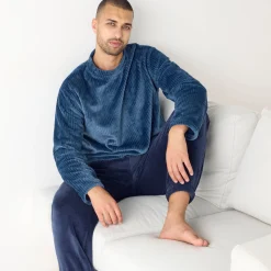 Pyjama in fleecetricot met textuur, pluchen touch