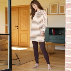 Pyjama in gestreept molton met legging