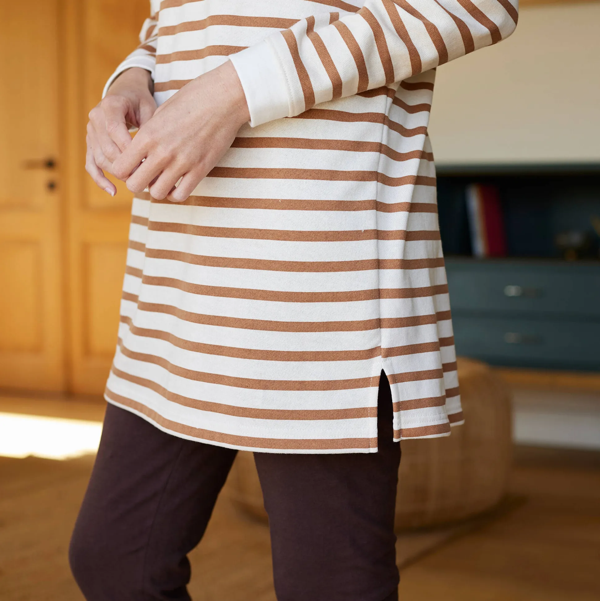 Pyjama in gestreept molton met legging