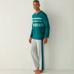 Pyjama in katoen, geplaatste strepen, ronde hals