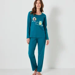 Pyjama in katoen met uilenprint en lange mouwen