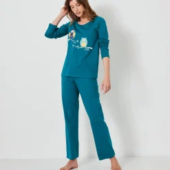 Pyjama in katoen met uilenprint en lange mouwen