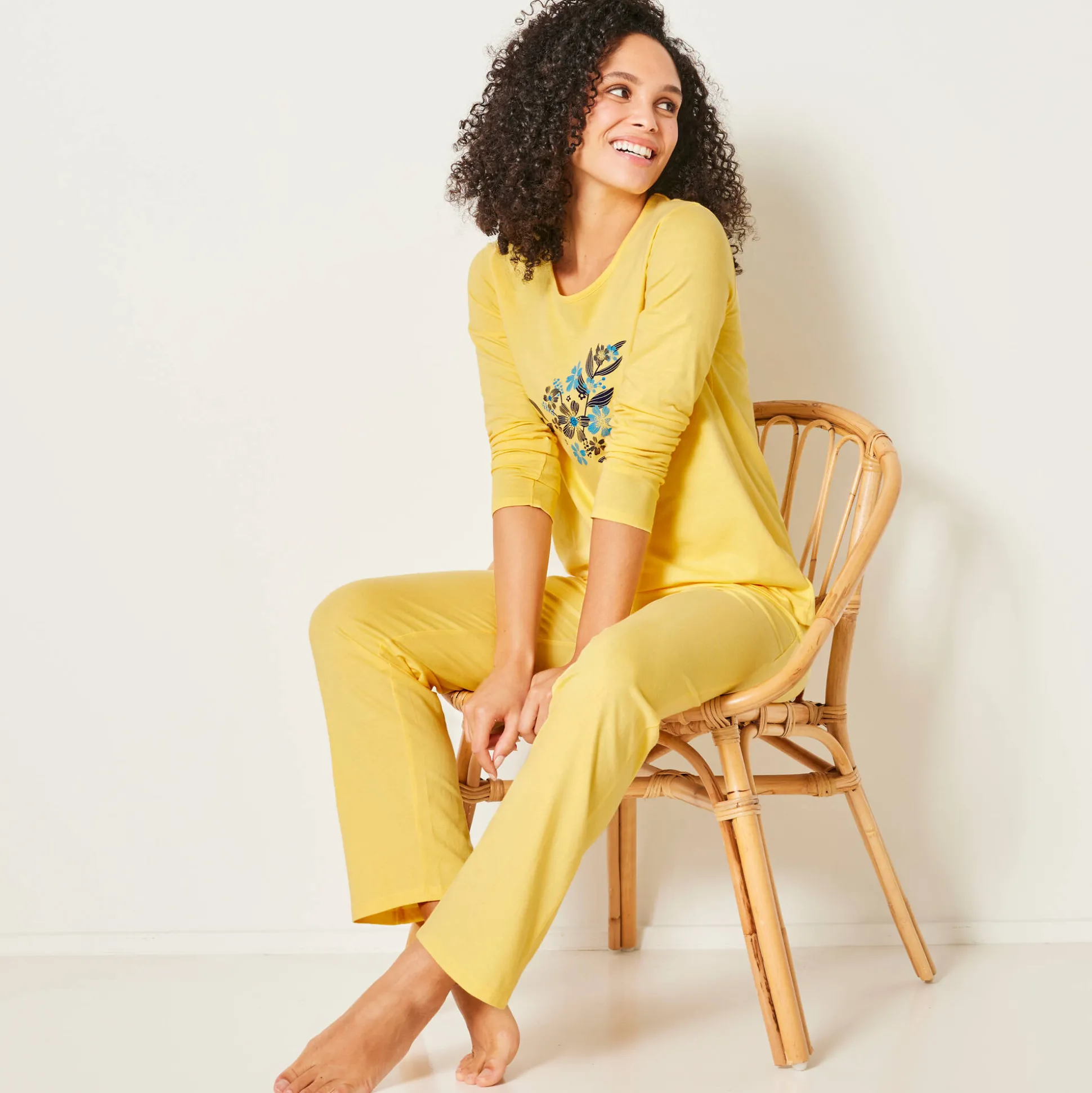 Pyjama met lange mouwen en boeketprint - katoen