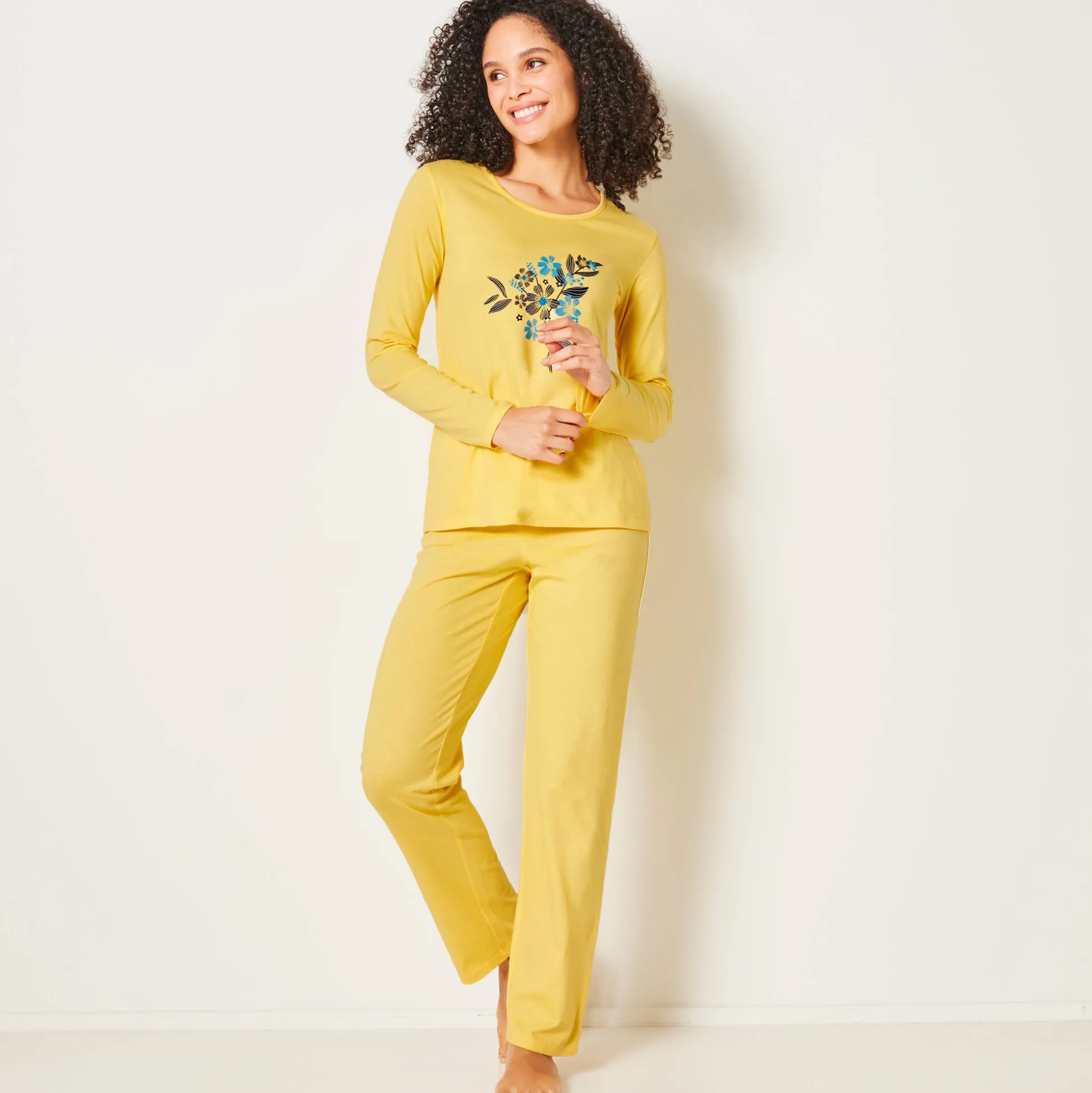 Pyjama met lange mouwen en boeketprint - katoen