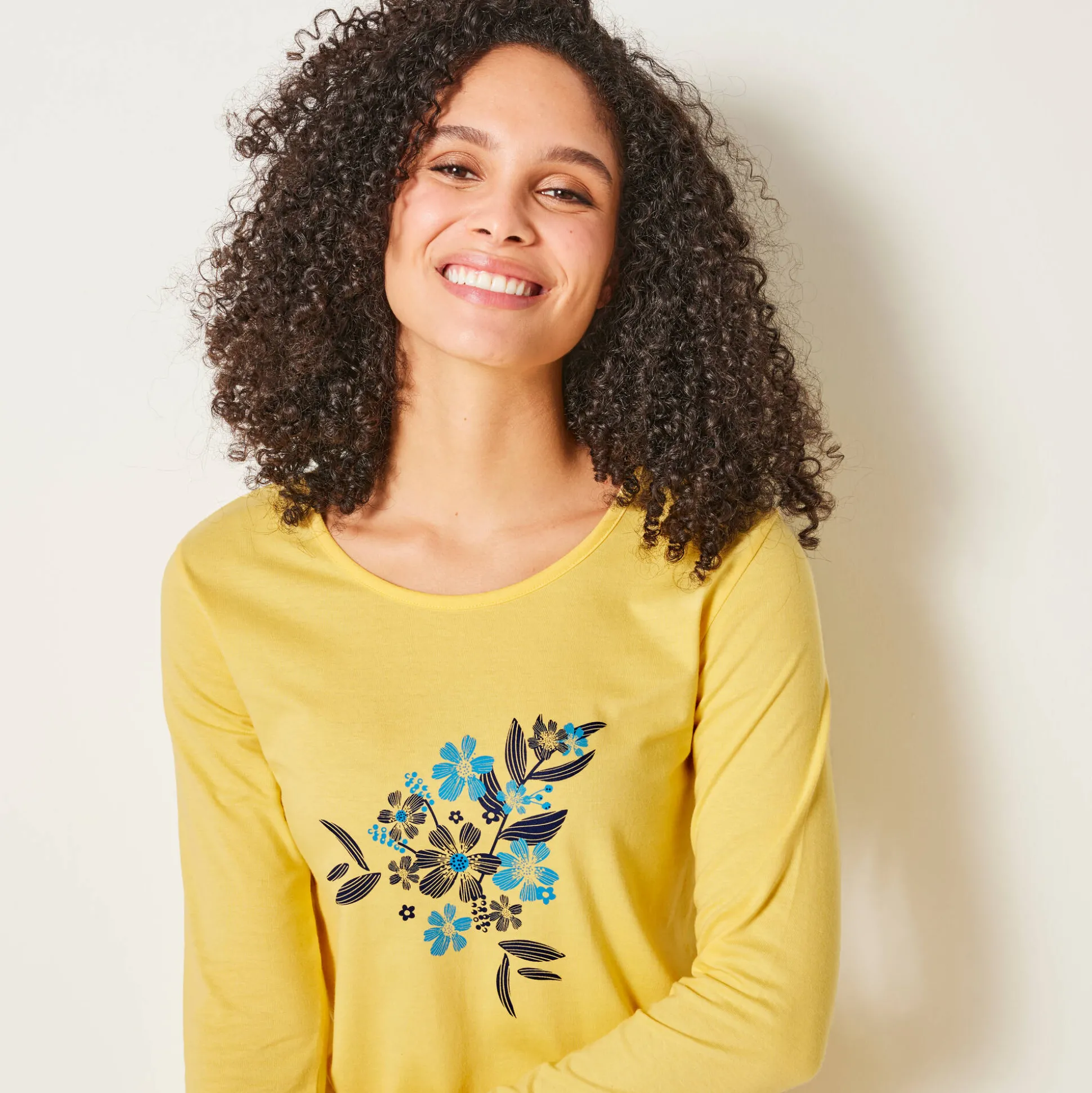 Pyjama met lange mouwen en boeketprint - katoen