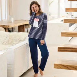 Pyjama met lange mouwen en poesjesmotief
