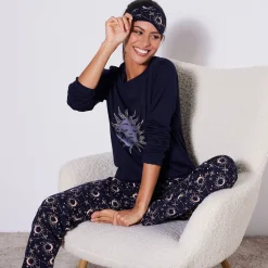 Pyjama met lange mouwen en "Sterren" print, met gratis slaapmasker