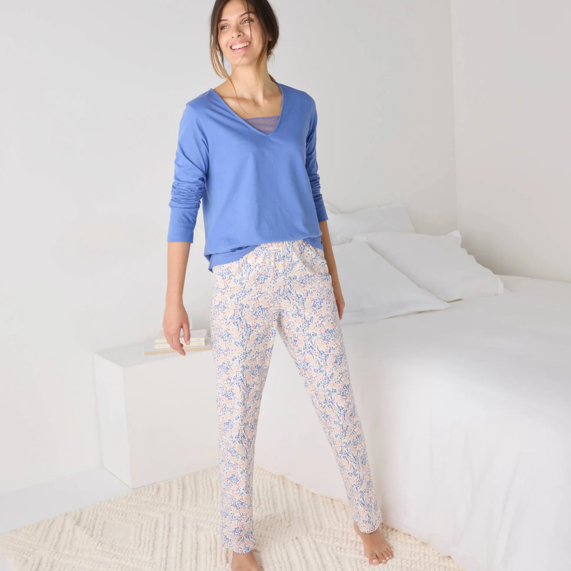 Pyjama met pasje in plumetis - vogelprint