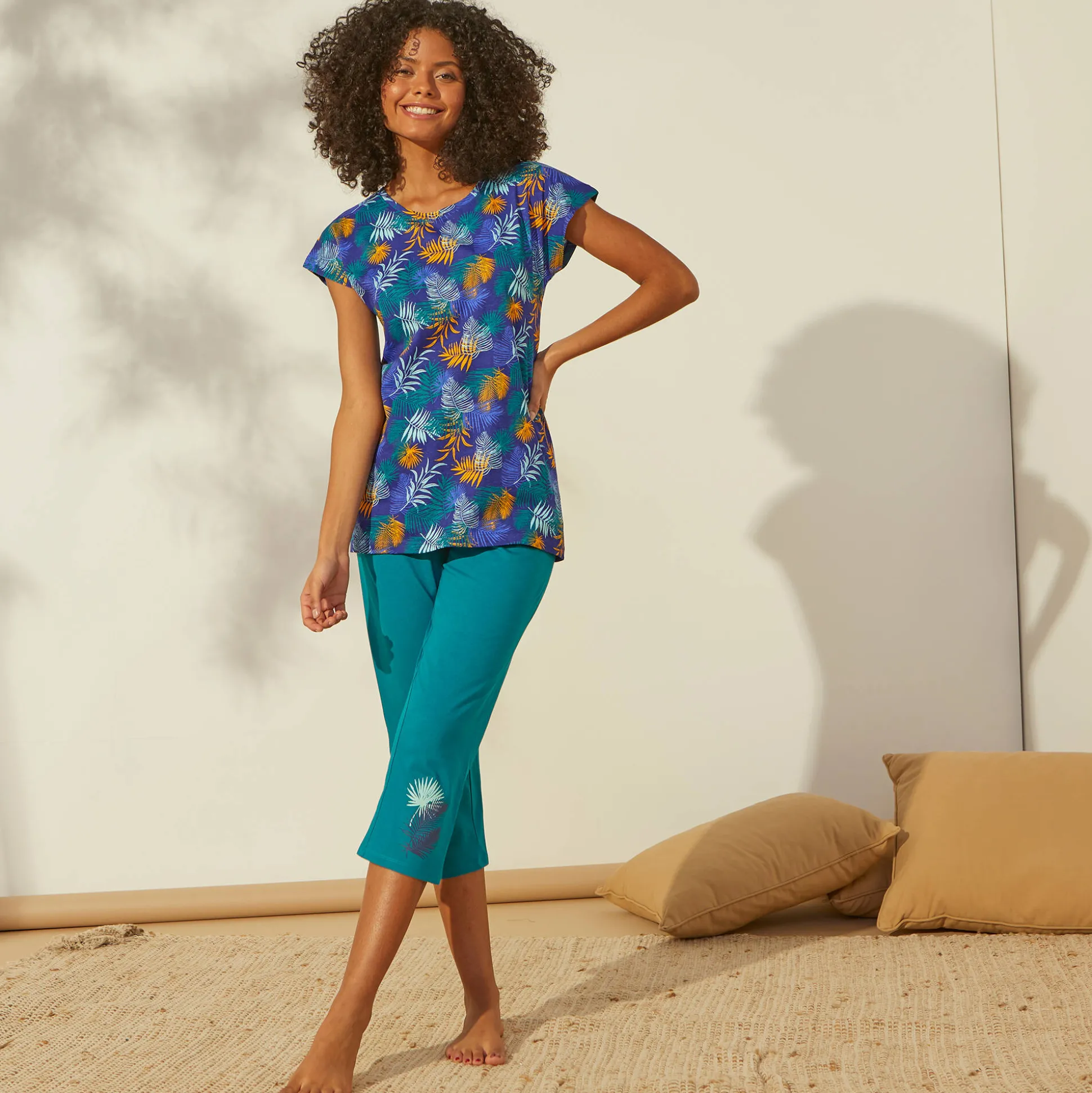 Pyjama T-shirt in katoen met korte mouwen - tropical print